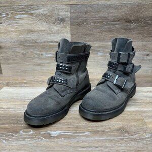 Rare Dr. Martens Hayley Studded Gray Suede strappy buckle boot size 6